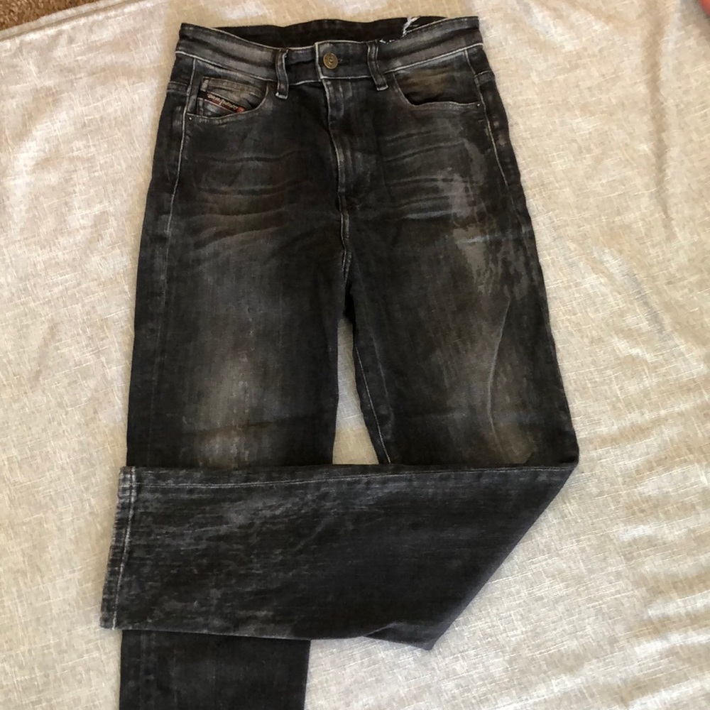 Black Diesel acid wash straight-leg jeans